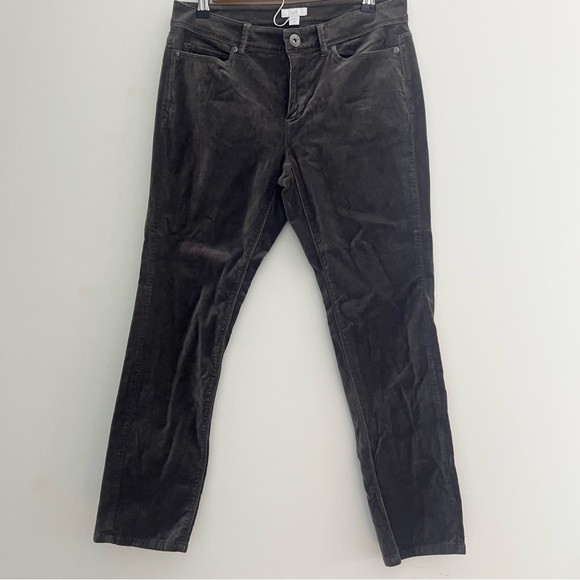 J. Jill Velour Dark Gray Straight Pants Soft Stretchy Women’s Size 4 Petite - Picture 2 of 8